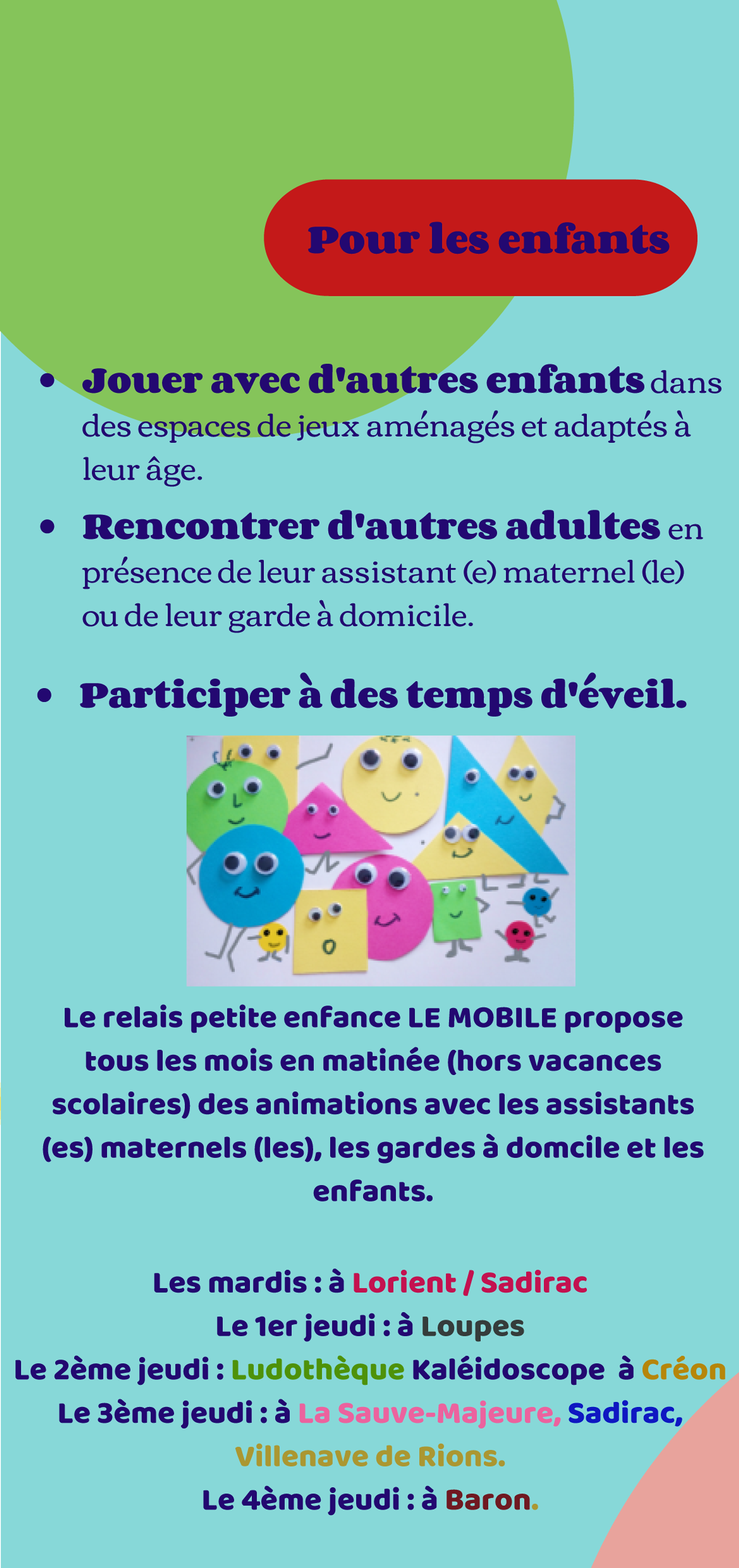 Brochure « Pour les Enfants » du Relais Petite Enfance Le Mobile (image contenant du texte)
